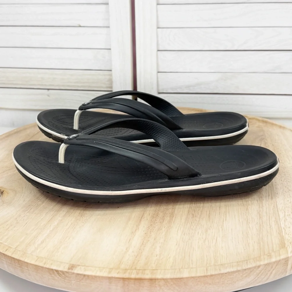 Crocs Crocband Flip Flop Thong Sandals Black White Mens 8 Womens 10‎